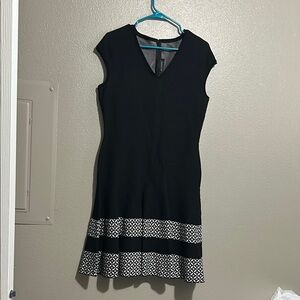 St. John Black Mini Dress with Geometric White Hem
